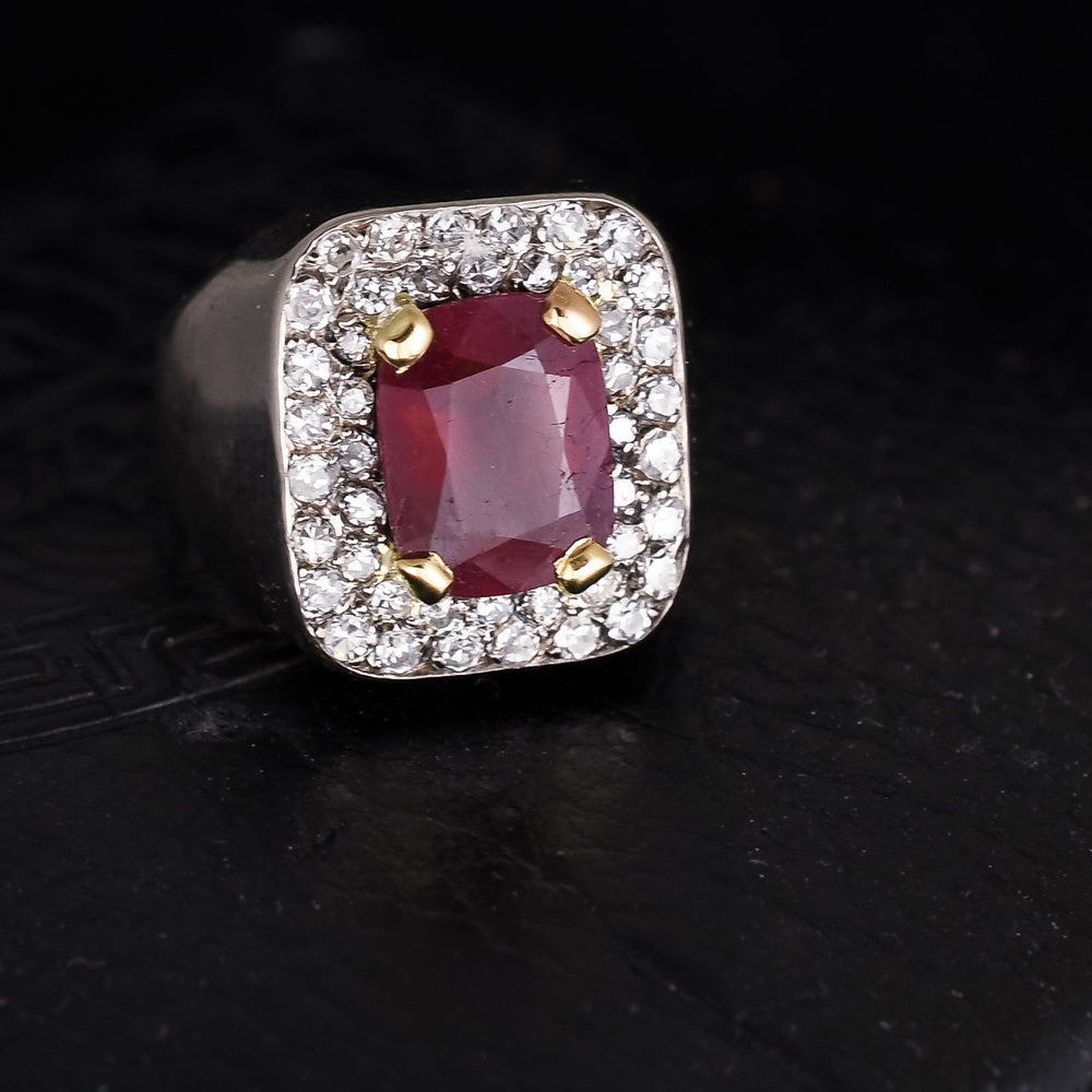 Mid-Century Ruby & Diamond Pinky Ring