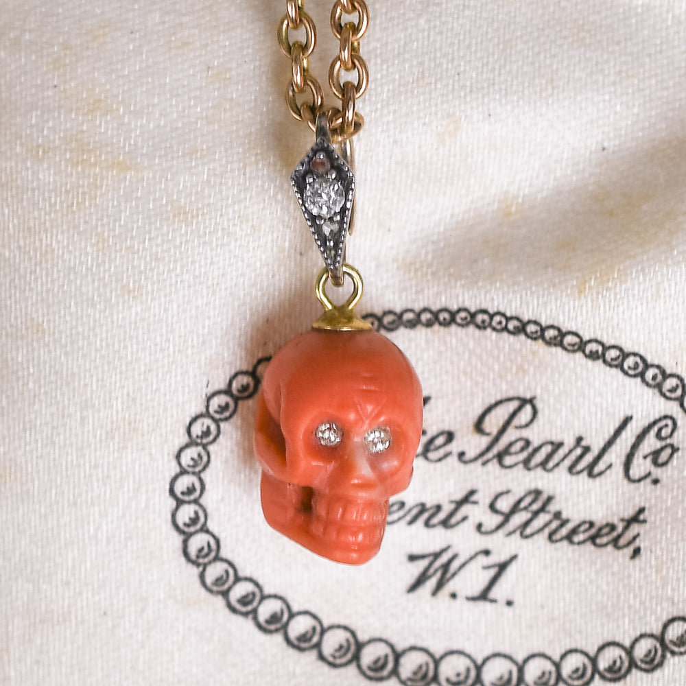 Mid-Victorian Memento Mori Coral Skull Pendant