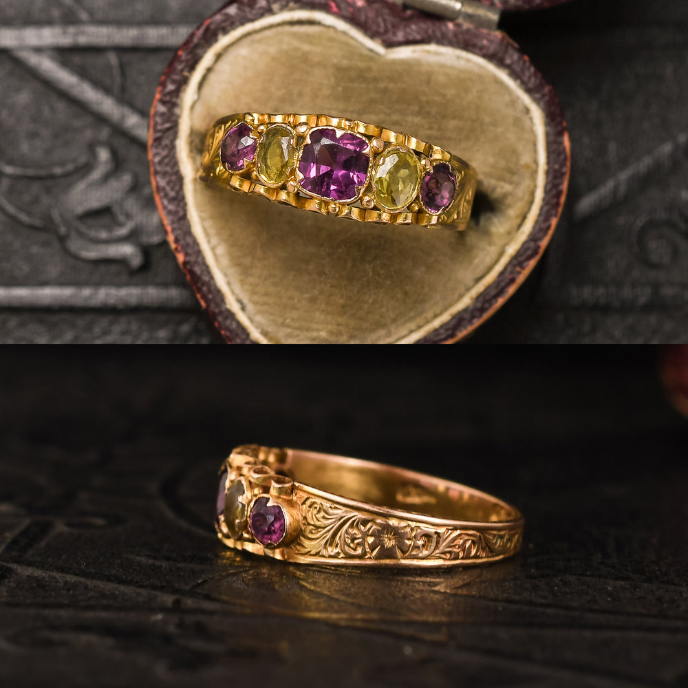 Mid-Victorian Almandine Garnet & Chrysoberyl Band Ring