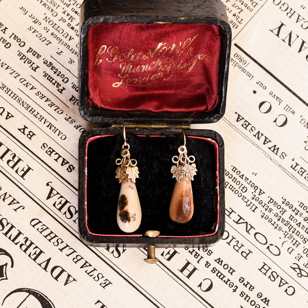 Mid Victorian Agate Teardrop Earrings