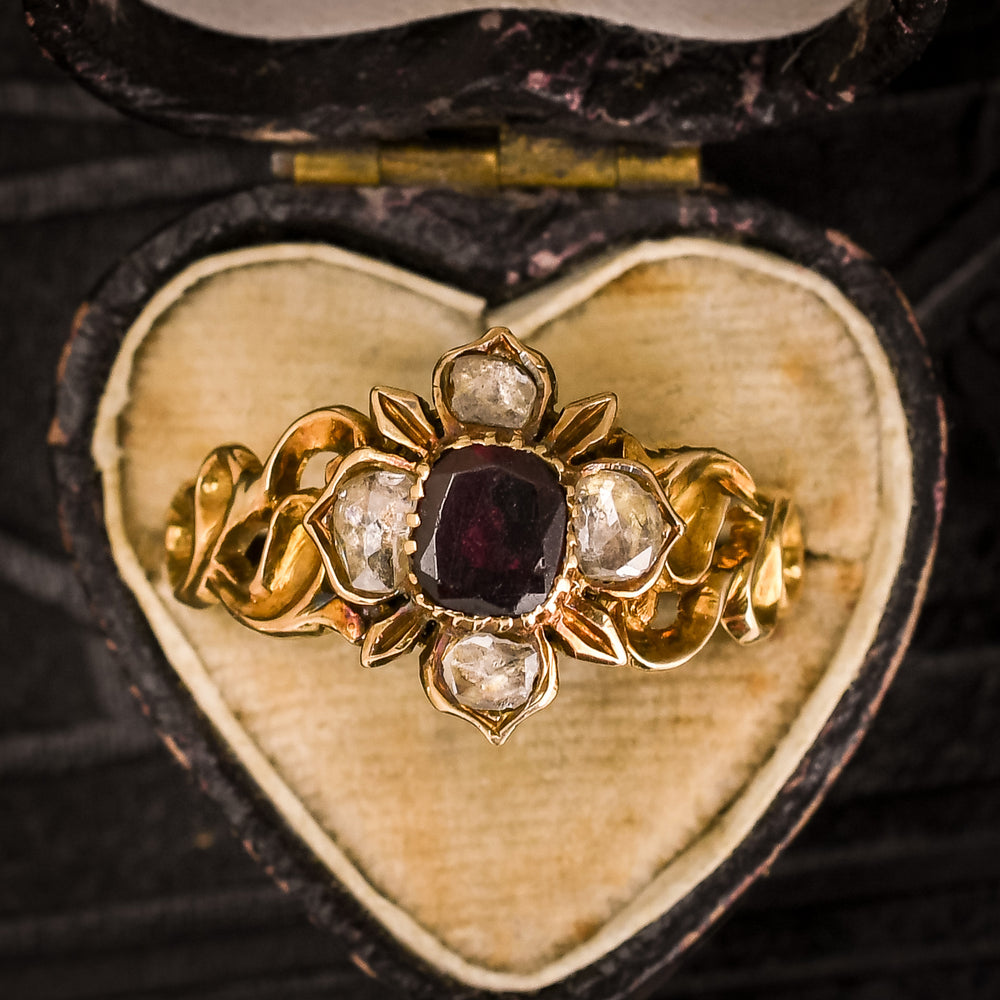 Georgian Garnet & Diamond Flower Cluster Ring