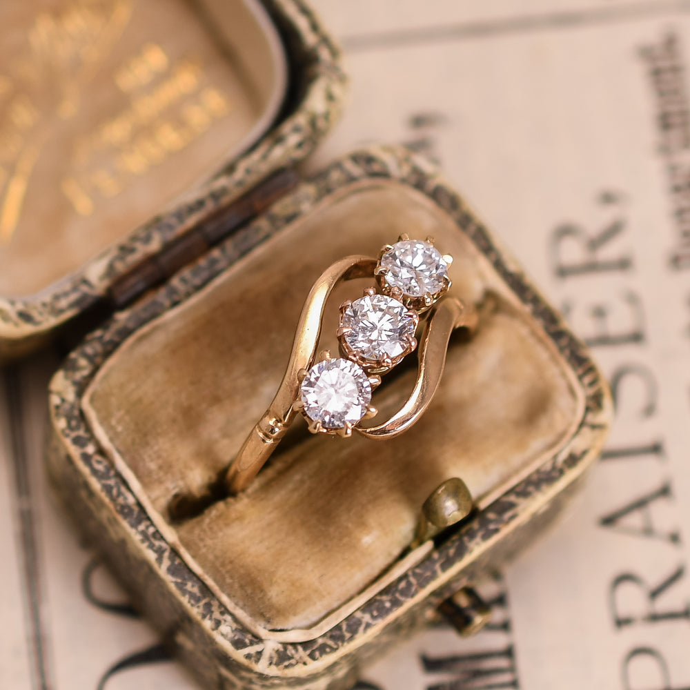 Art Nouveau Diamond Trilogy Crossover Ring