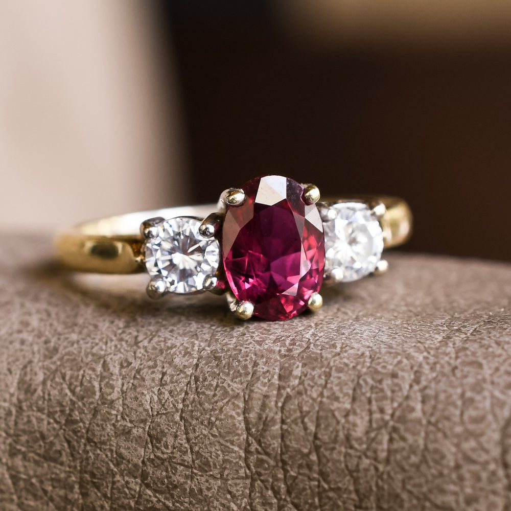 Mid Century Ruby & Diamond Trilogy Ring