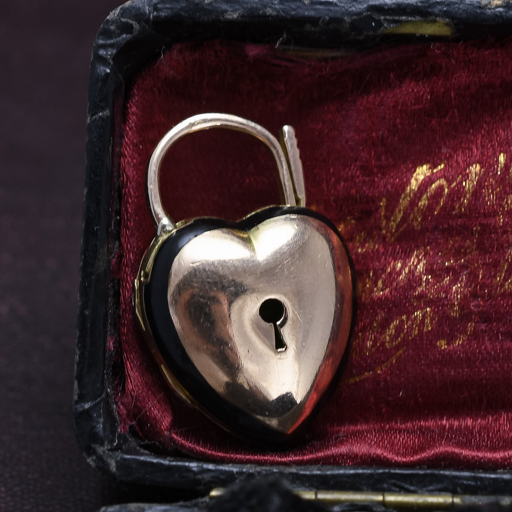 Late Victorian Puffed Heart Padlock Memorial Locket