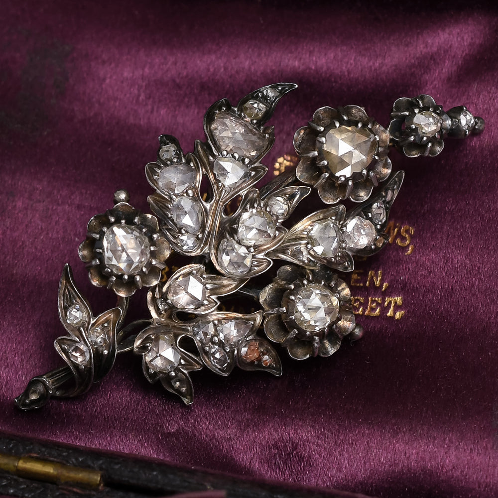 Mid Victorian Rose Diamond Giardinetti Brooch