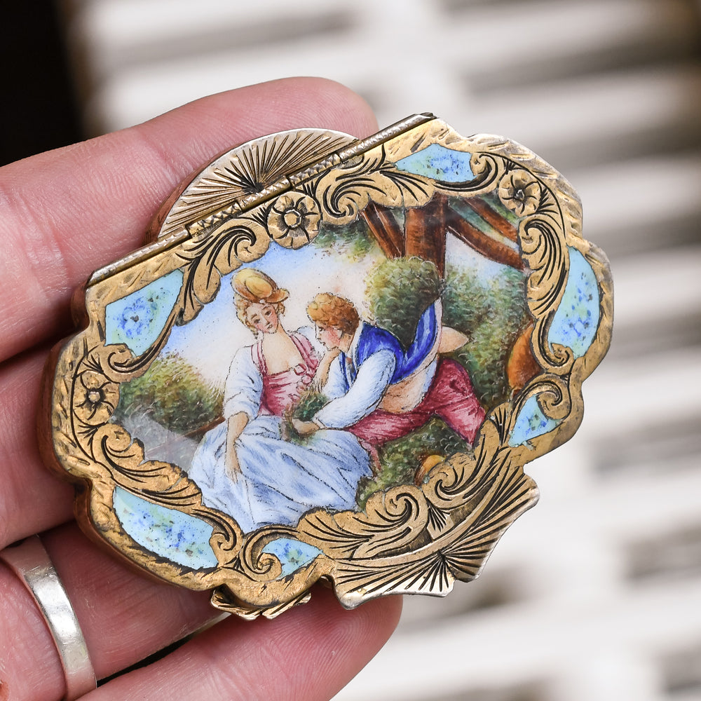 Art Deco Enamelled & Mirrored Powder Compact