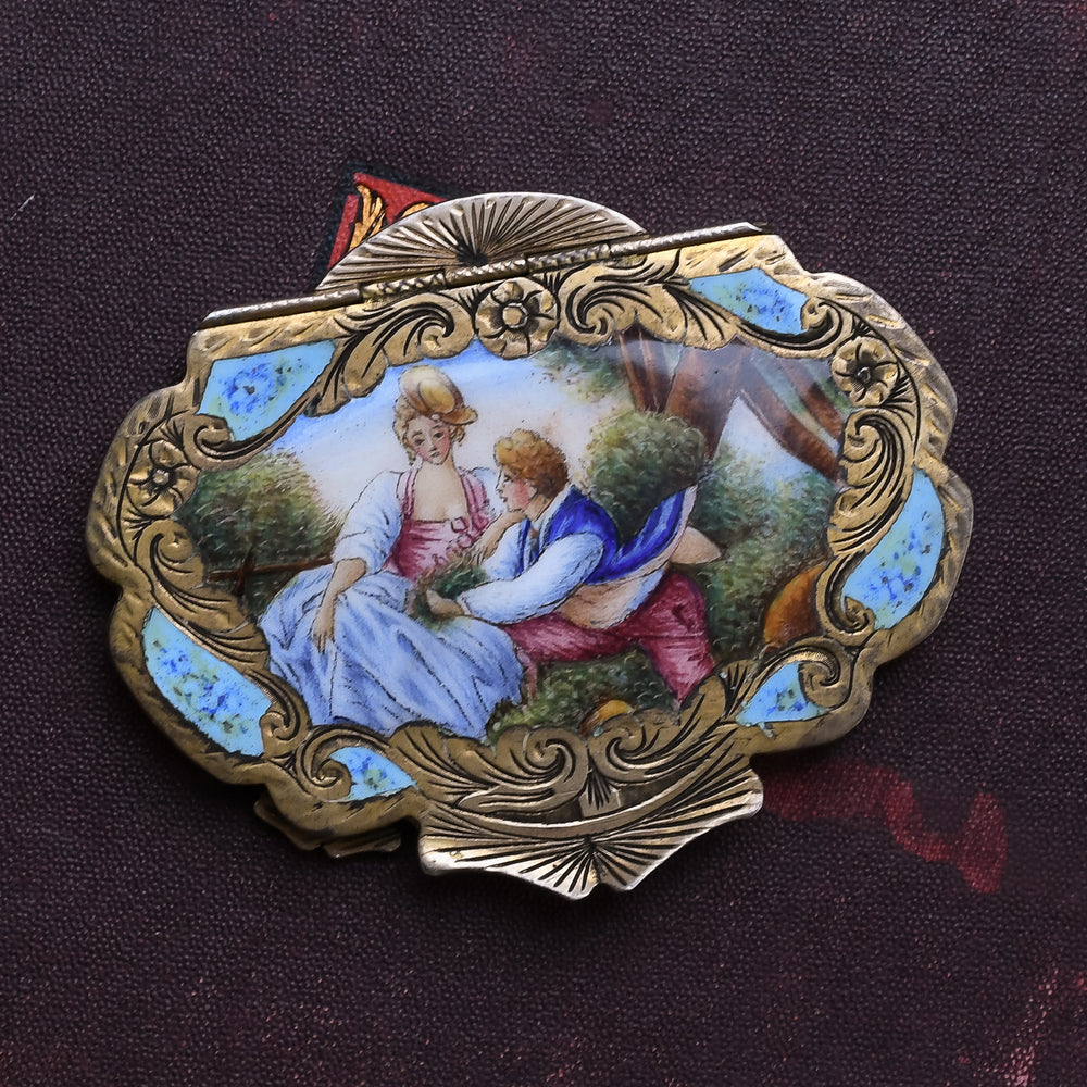 Art Deco Enamelled & Mirrored Powder Compact