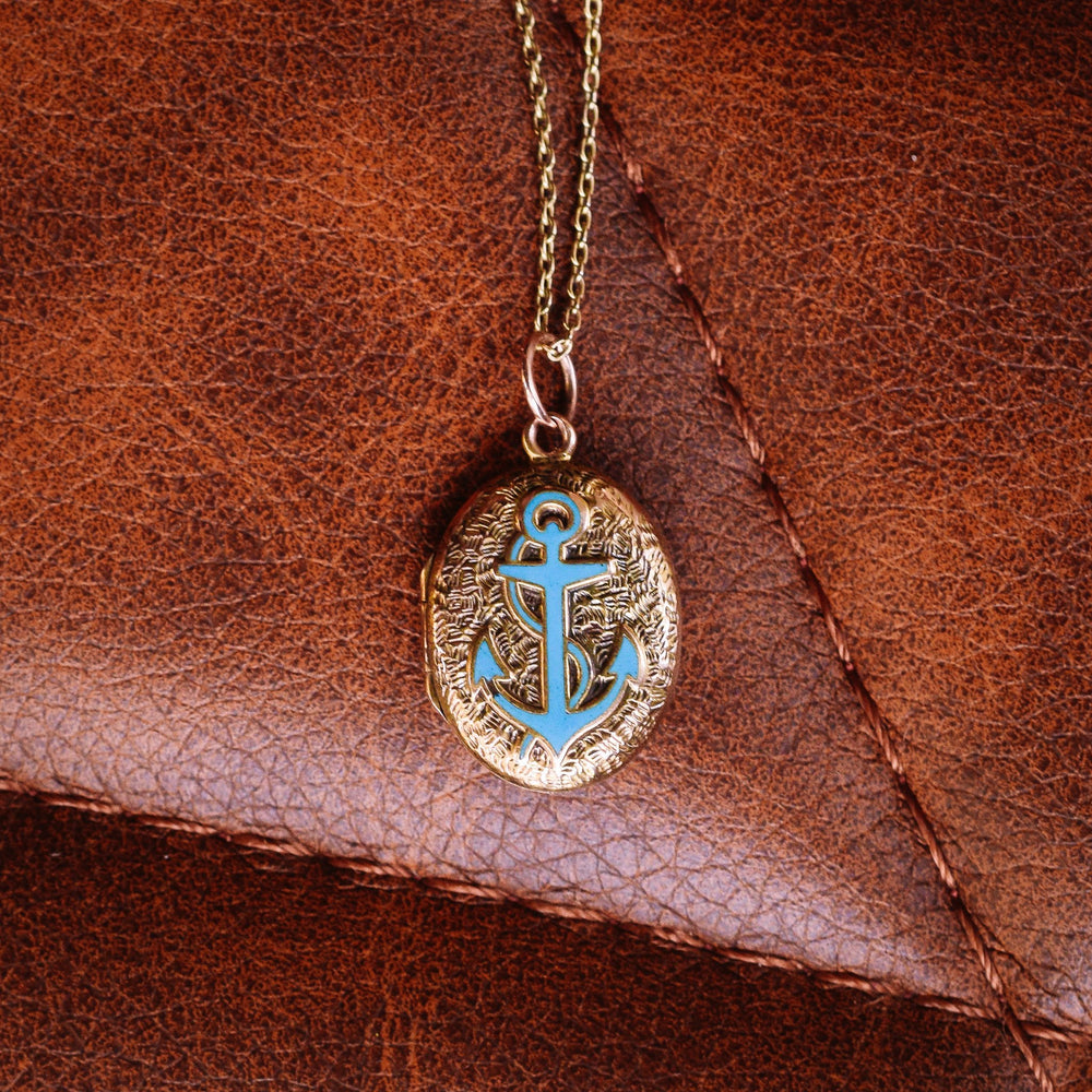 Victorian Chased Turquoise Anchor Locket