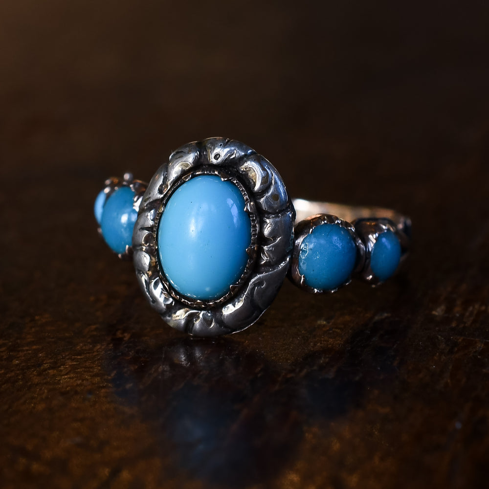 Mid-Victorian Turquoise Paste 5-Stone Ring