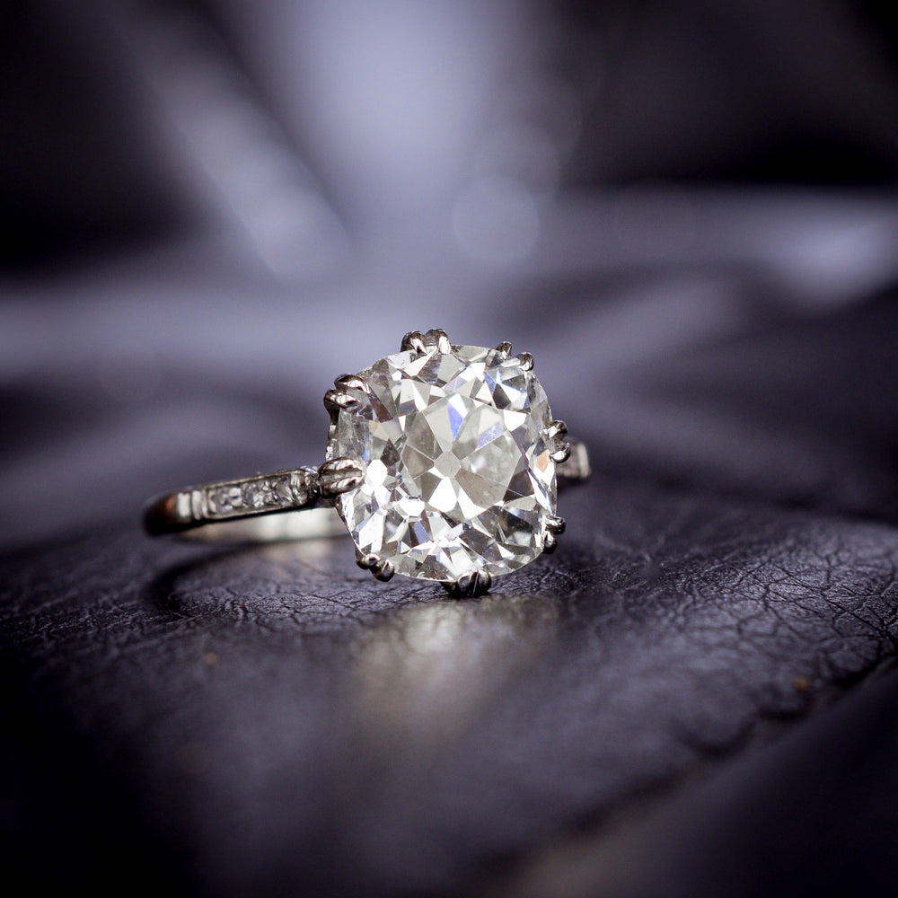 Edwardian 4.20ct Cushion Cut Diamond Engagement Ring