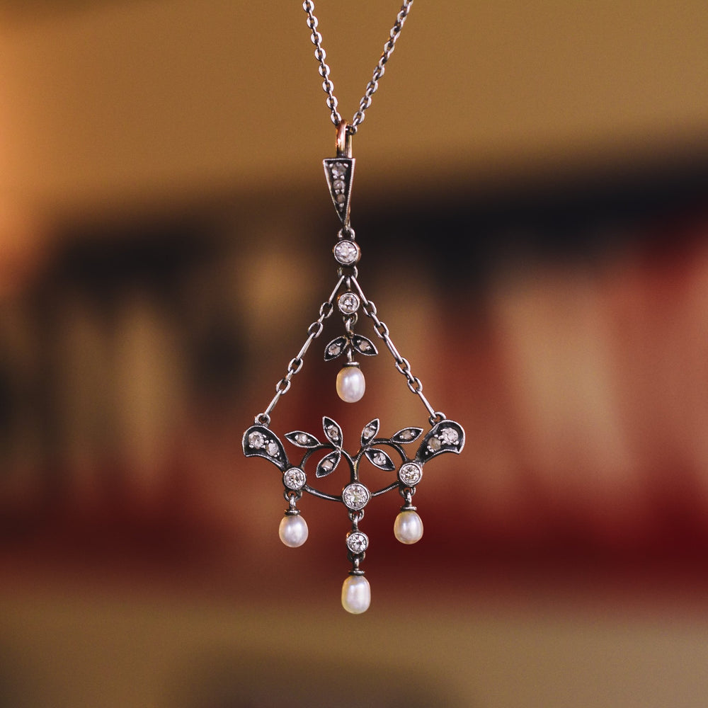 Late Victorian Diamond & Pearl Pendant