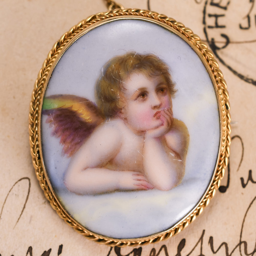 Mid Victorian Cherub Miniature Portrait Brooch