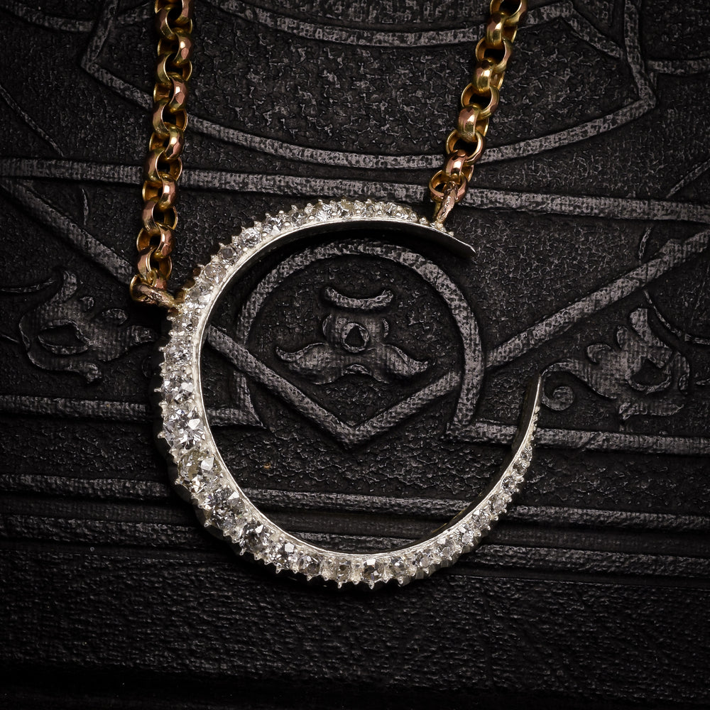 Victorian Diamond Crescent Moon Necklace