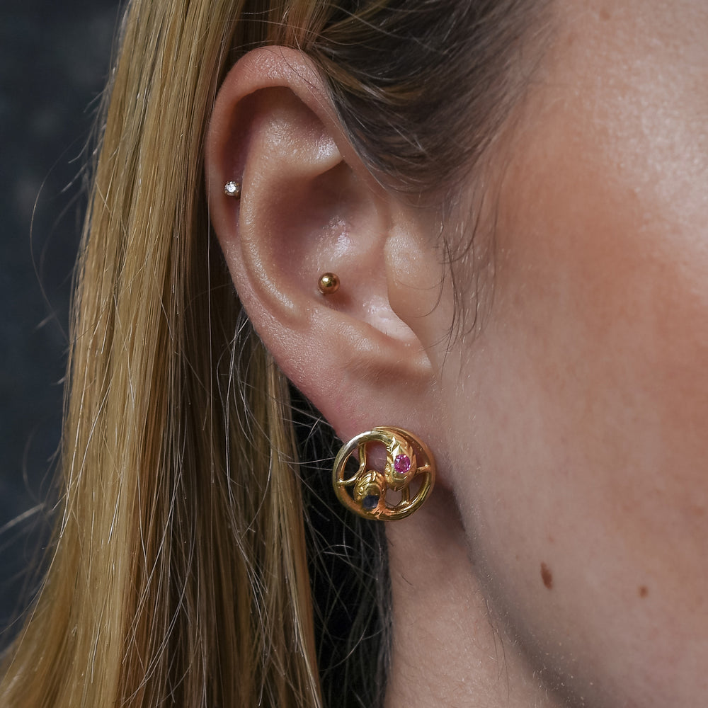 Edwardian Sapphire & Ruby Double Snake Earrings