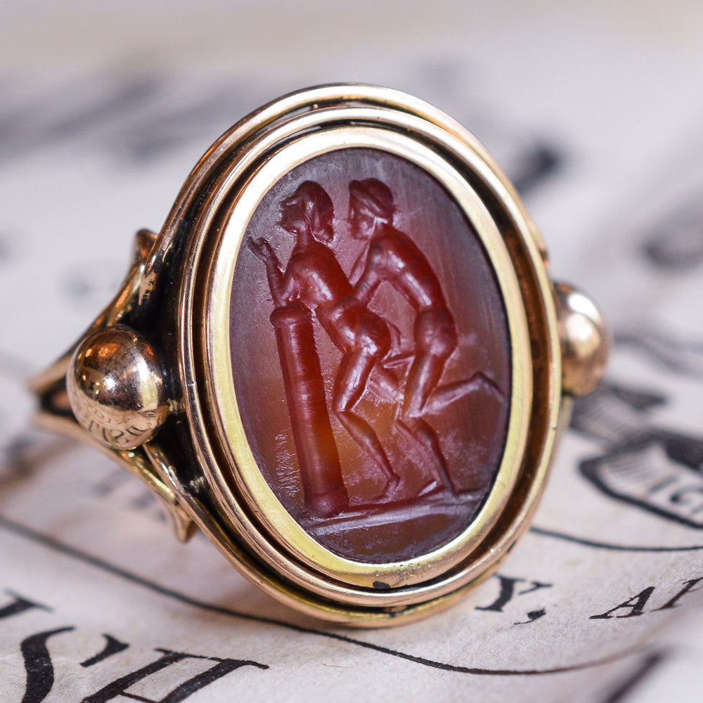 Victorian Erotic Intaglio Swivel Ring Butter Lane Antiques