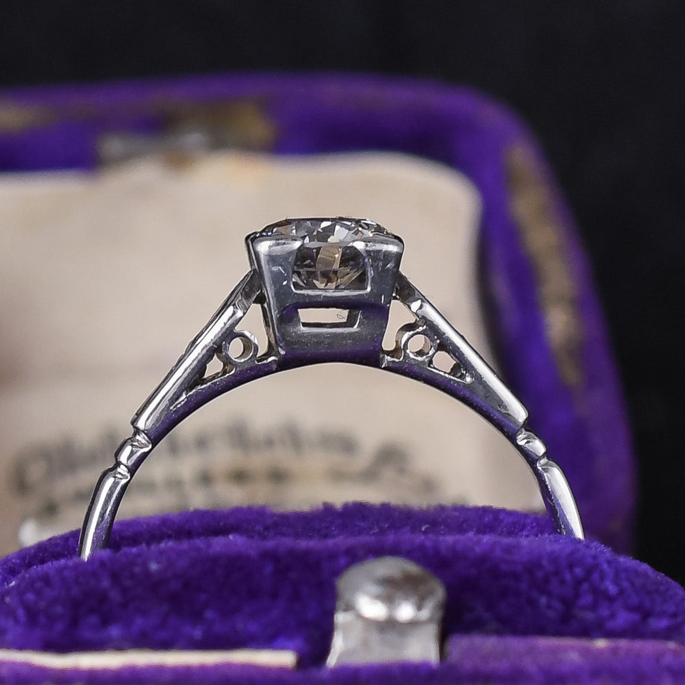 Art Deco Square Set .75ct Transitional Cut Diamond Solitaire Ring