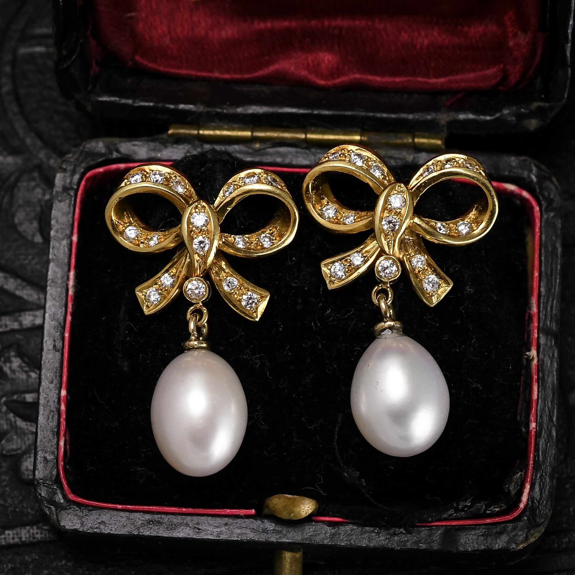 Mid-Century Pearl & Diamond Bow Drop Earrings – Butter Lane Antiques