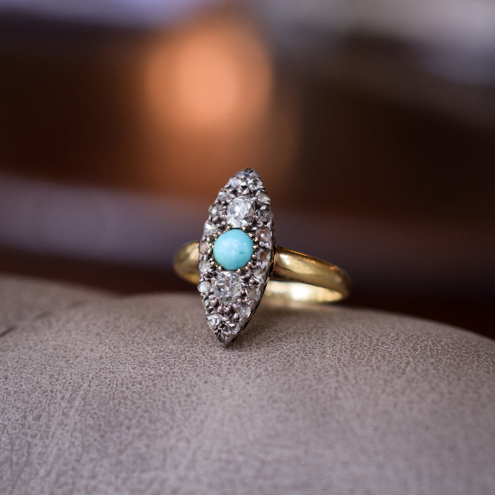 Victorian Turquoise & Diamond Marquise Ring