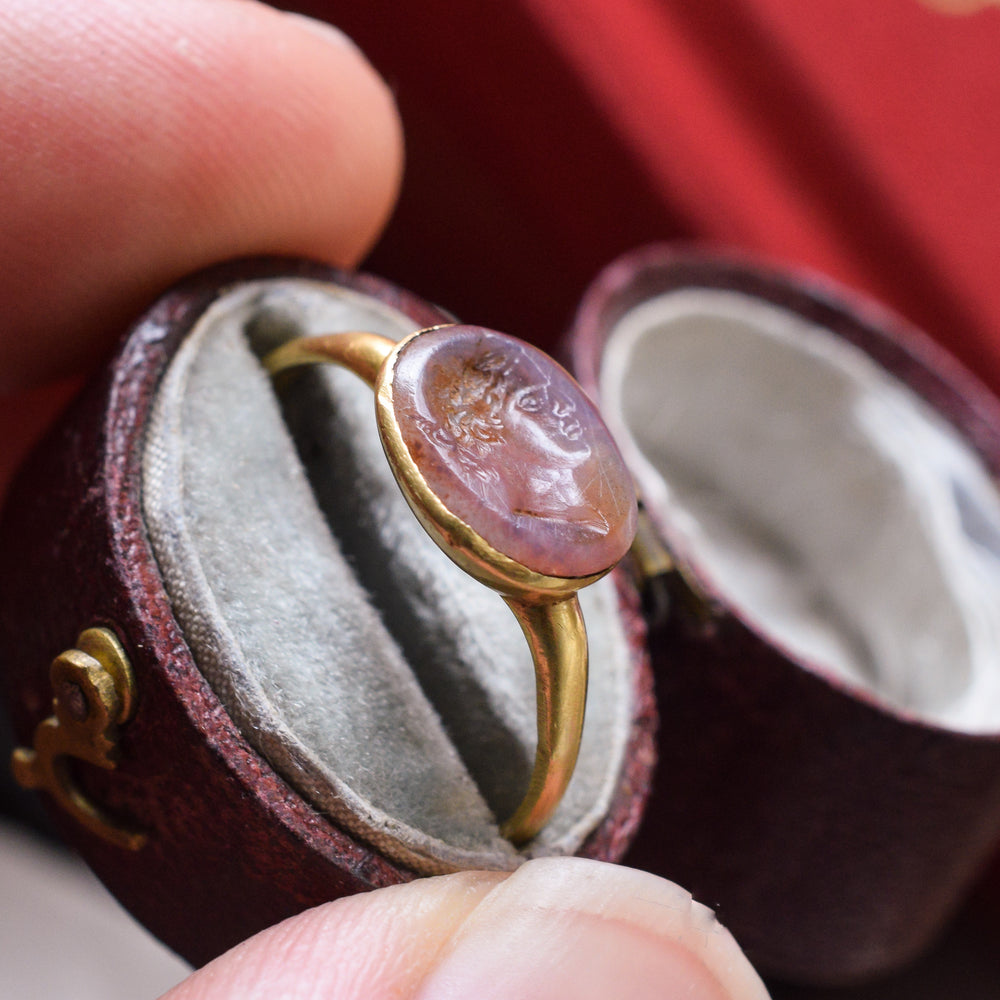 Ancient Roman Emperor Intaglio Signet Ring