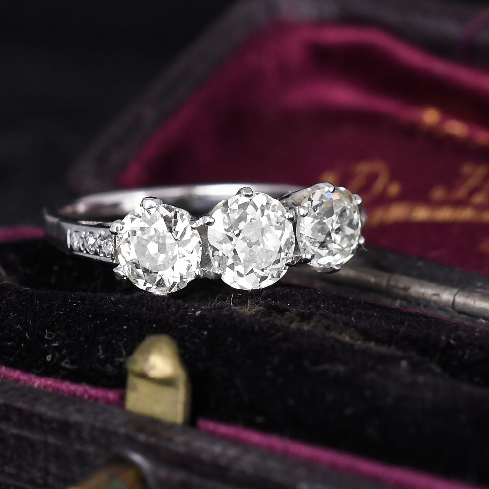 Edwardian 2.19ct Old Cut Diamond Trilogy Ring