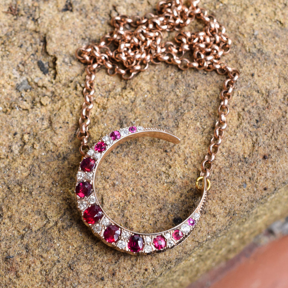 Victorian Ruby & Diamond Crescent Necklace