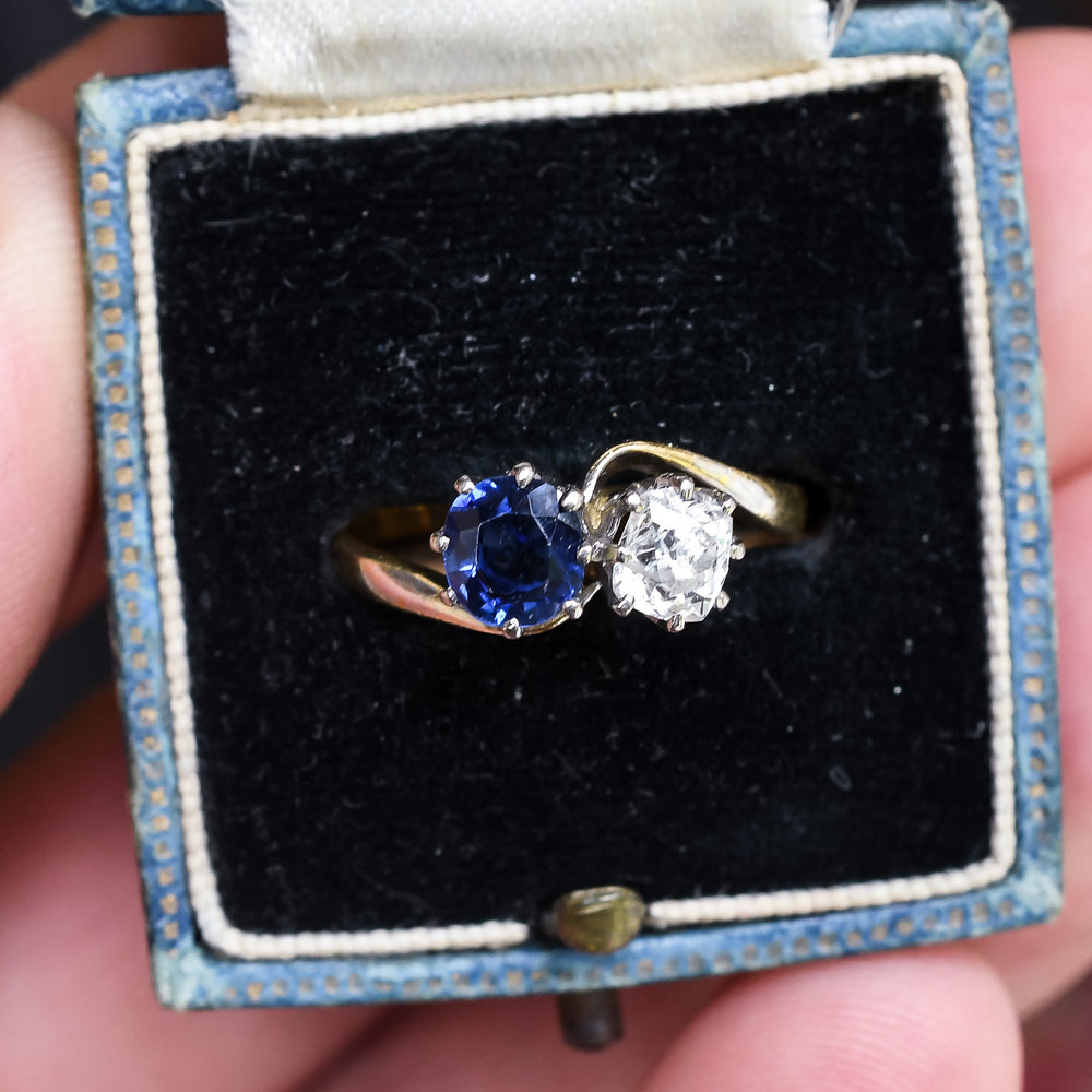 Art Nouveau Sapphire & Diamond Toi et Moi Engagement Ring