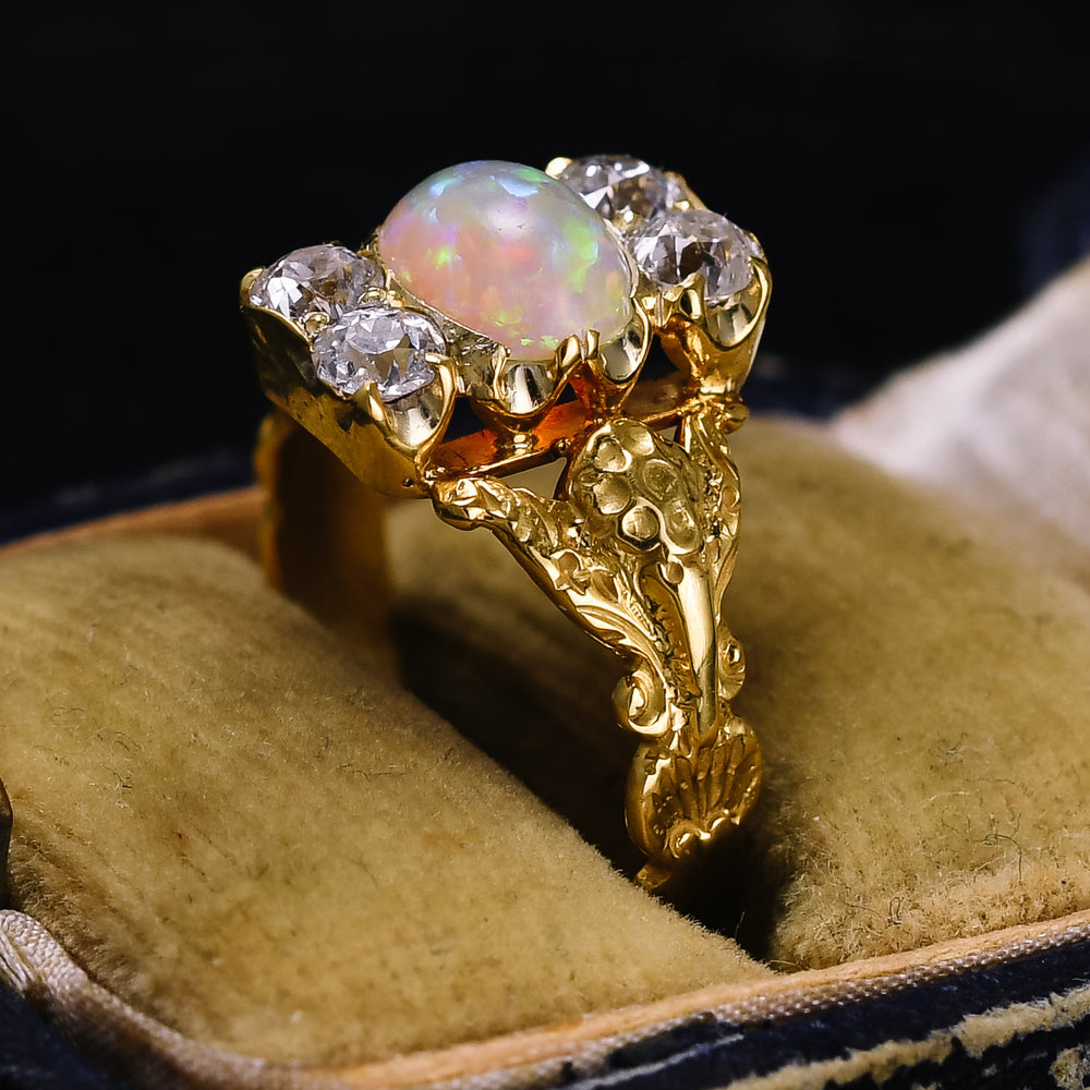 Victorian Opal & Old Cut Diamond Cluster Ring
