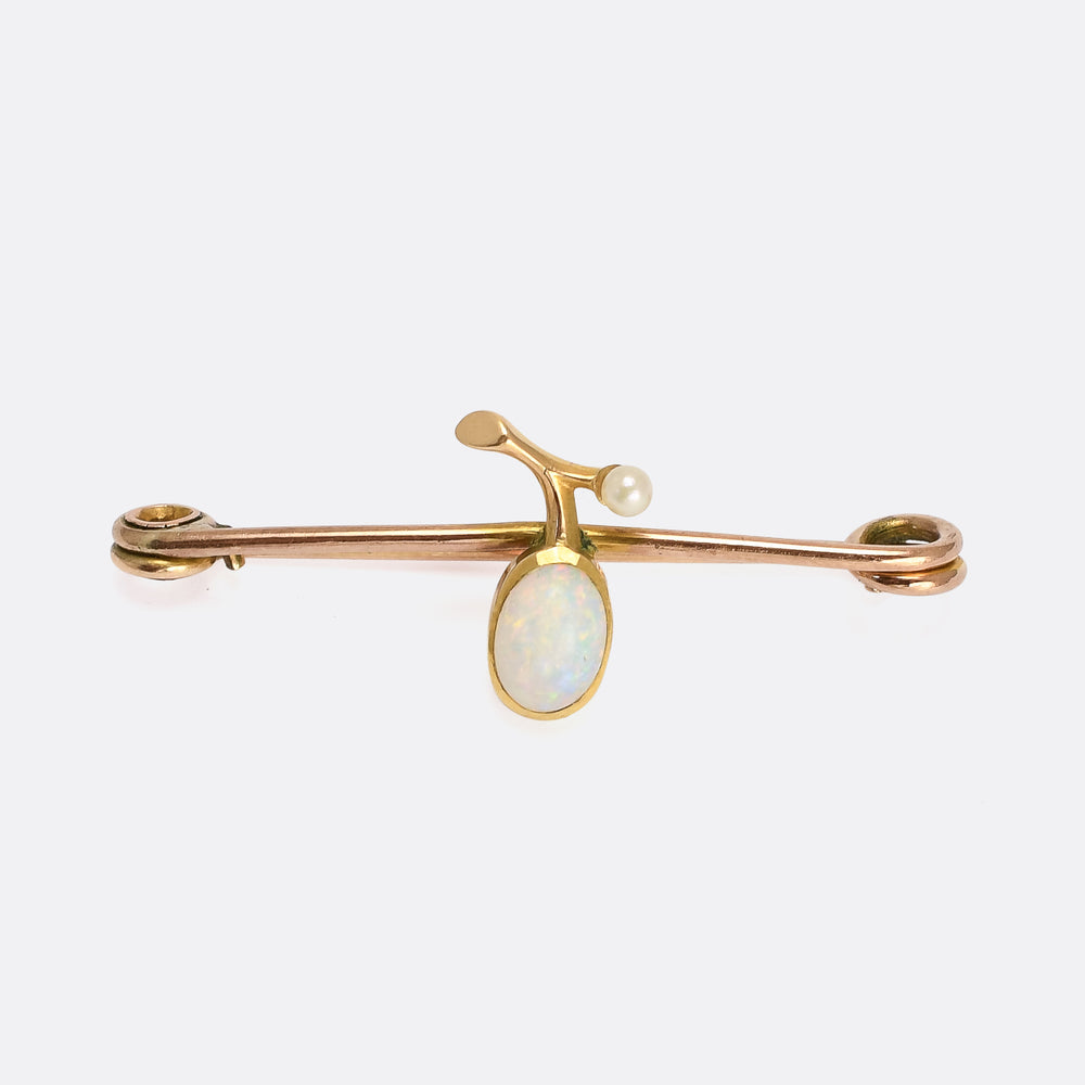 Edwardian Opal & Pearl Olive Branch Brooch