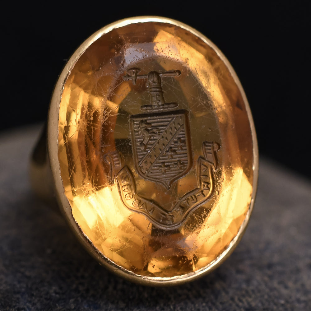 Late Victorian Carved Citrine Intaglio Signet Ring