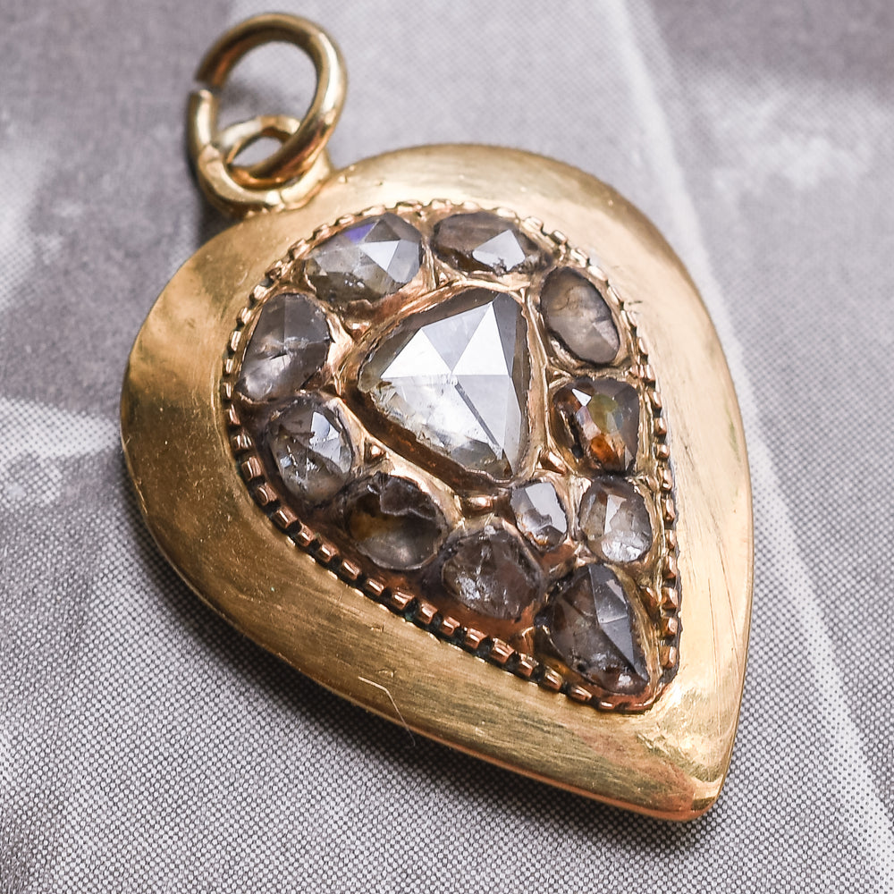 Early Georgian Rose Diamond Heart Pendant
