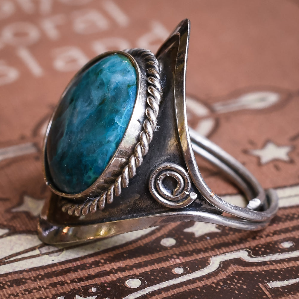 Arts & Crafts Chrysocolla Statement Ring