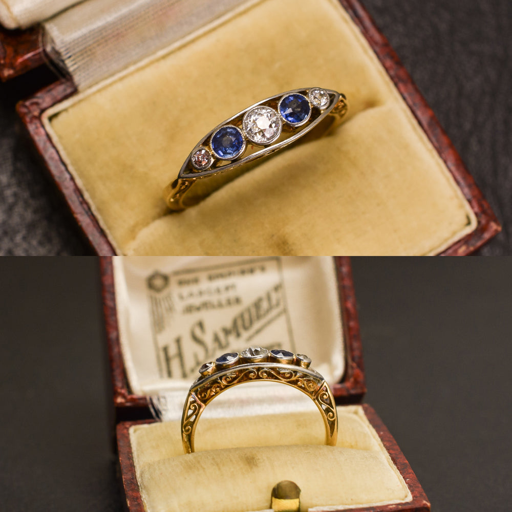 Late Victorian Sapphire & Diamond Boat Ring