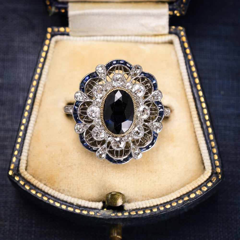 Edwardian Sapphire & Diamond Openwork Cocktail Ring