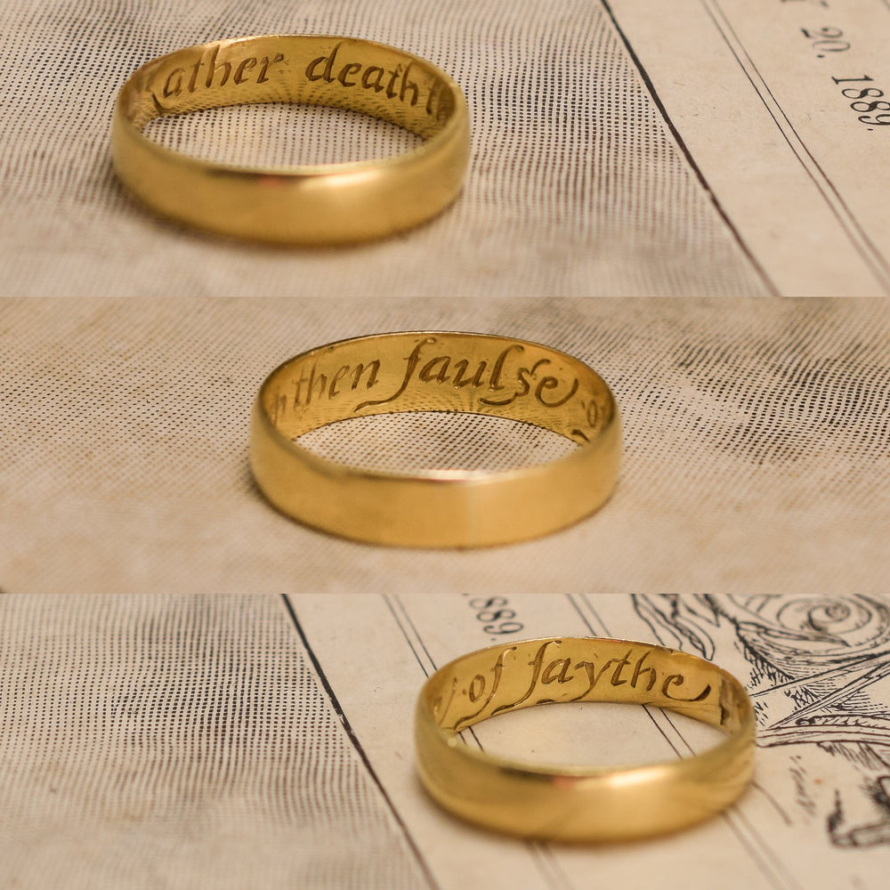 18th Century Gold Posy Ring Rather death then faulse of faythe