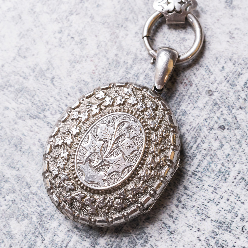 Victorian “Language of Flowers” Silver Locket & Collar
