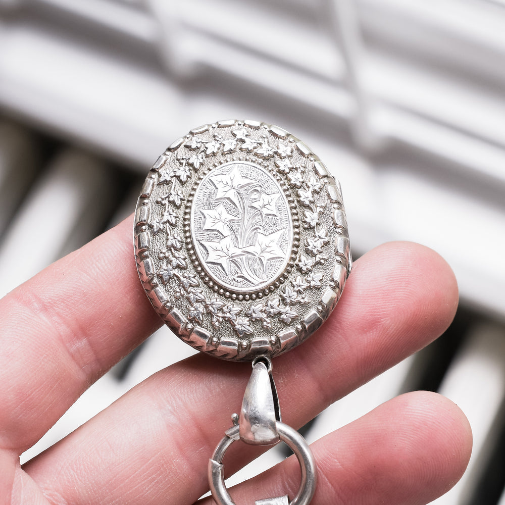 Victorian “Language of Flowers” Silver Locket & Collar