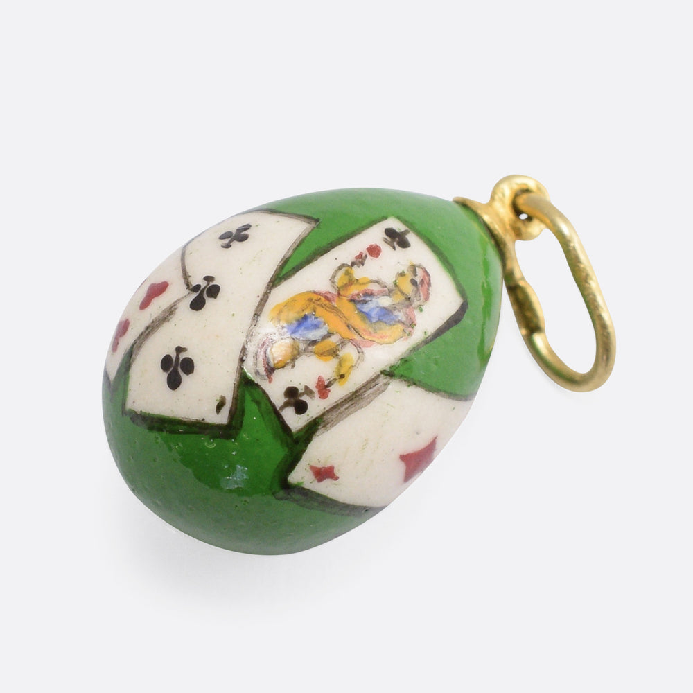 Antique Playing Cards Russian Miniature Egg Pendant
