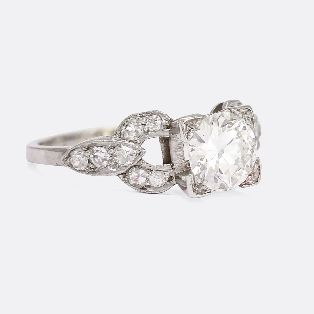 Art Deco 1.04ct Transitional Cut Diamond Solitaire Ring