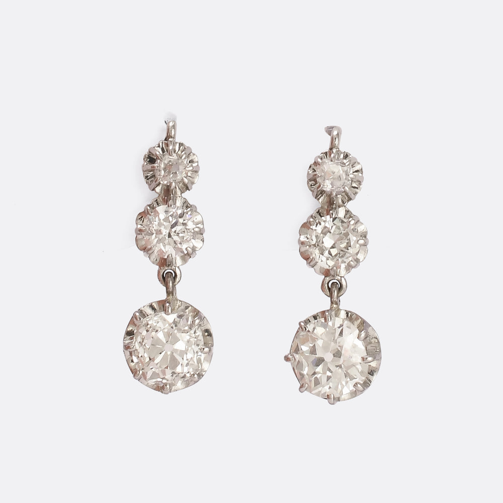 Art Deco 3.30ct Diamond Trilogy Lever-Back Earrings