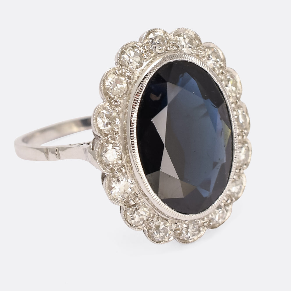 Art Deco 8.90ct Sapphire & Diamond Flower Cluster Ring