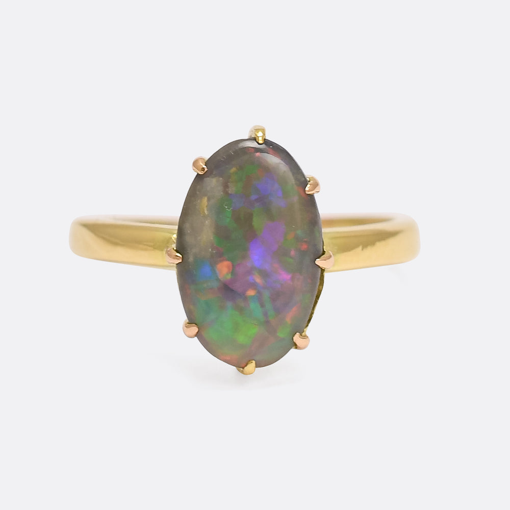 Art Deco Black Opal Solitaire Ring