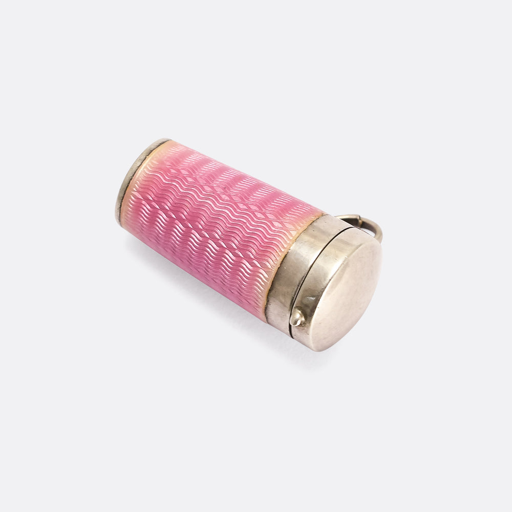 Art Deco Cigarette Holder Pink Guilloché Enamel Pendant Case