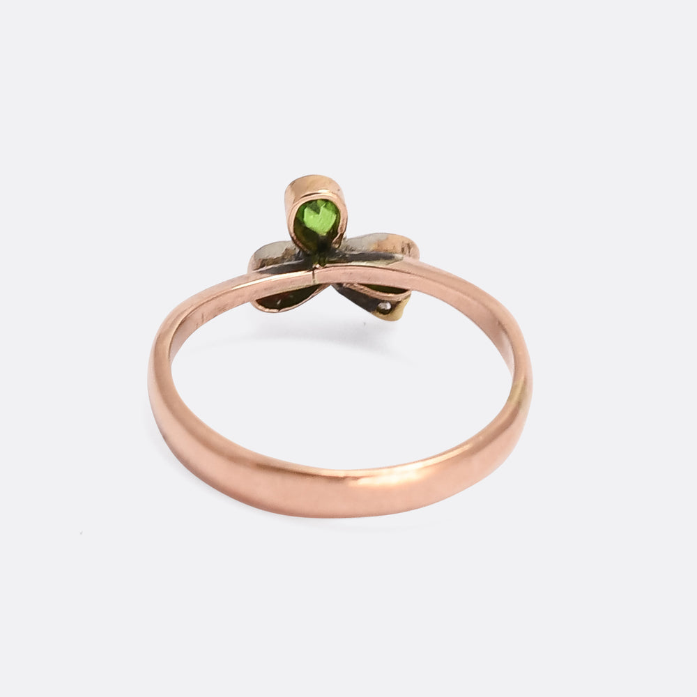 Art Deco Demantoid Garnet & Diamond Clover Ring