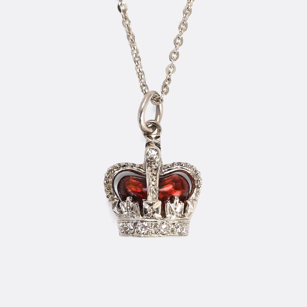 Art Deco Diamond & Enamel Platinum St Edward's Crown Charm