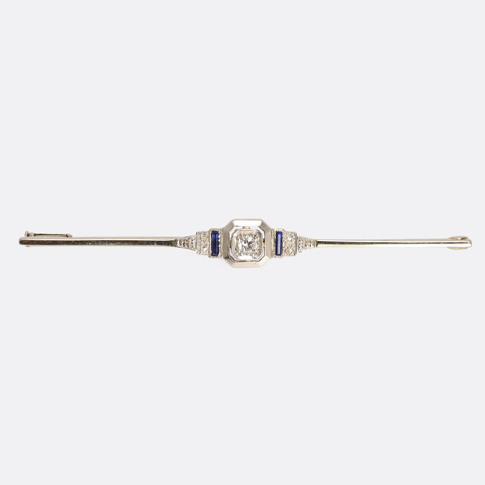 Art Deco Diamond & Sapphire Bar Brooch