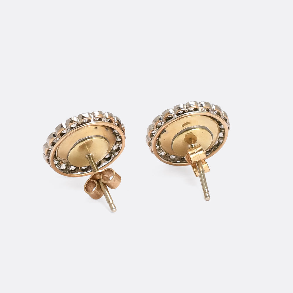 Art Deco Diamond & White Enamel Target Earrings