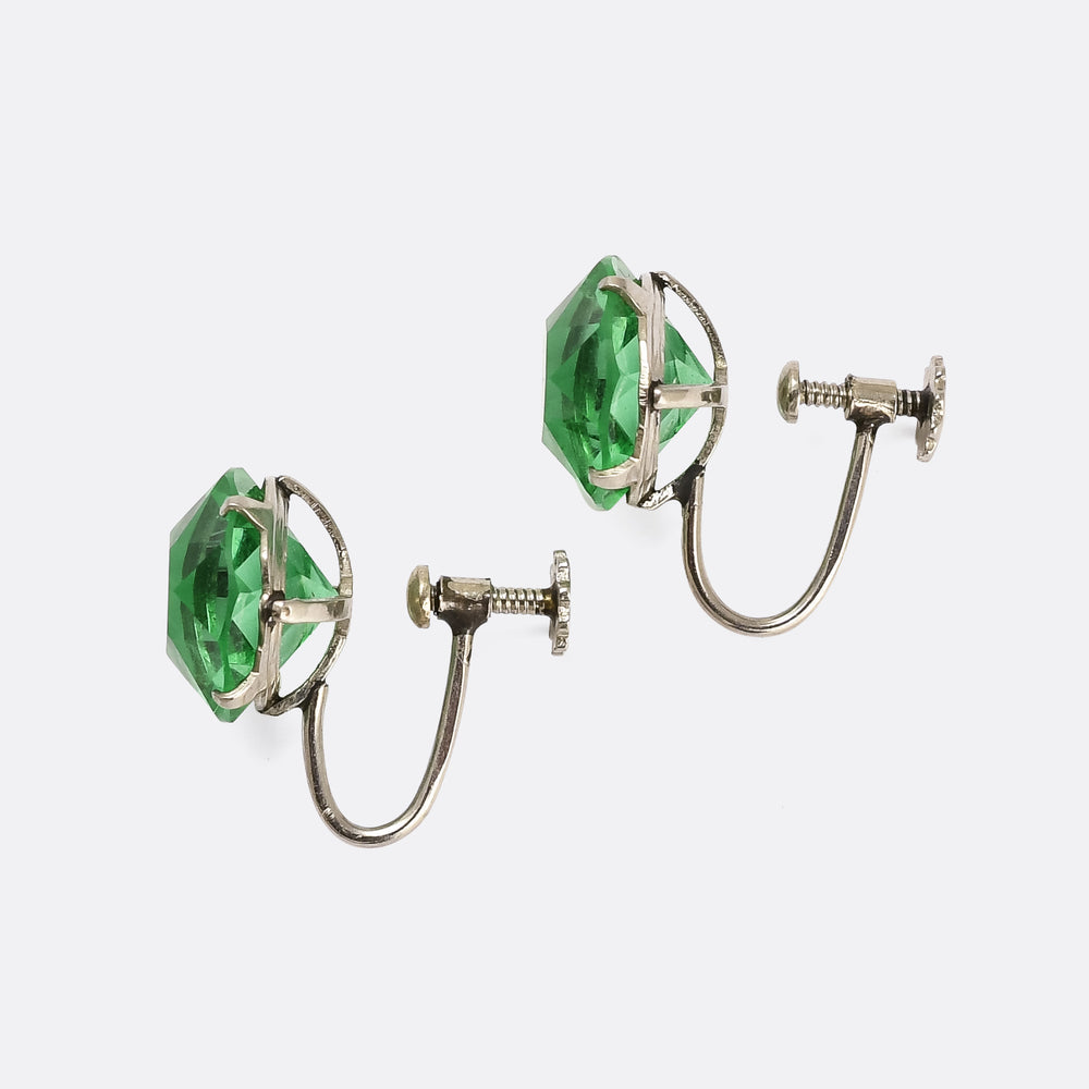 Art Deco Emerald Paste Plati-non Solitaire Earrings