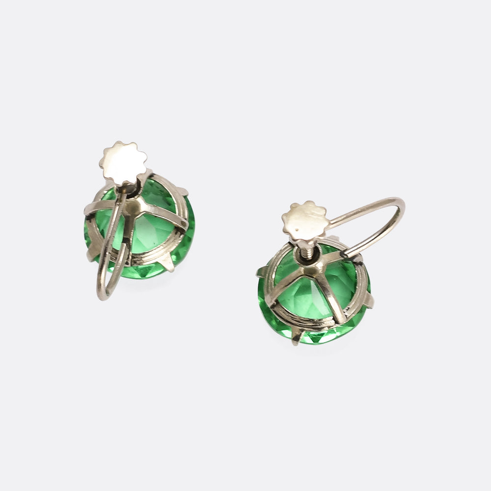 Art Deco Emerald Paste Plati-non Solitaire Earrings
