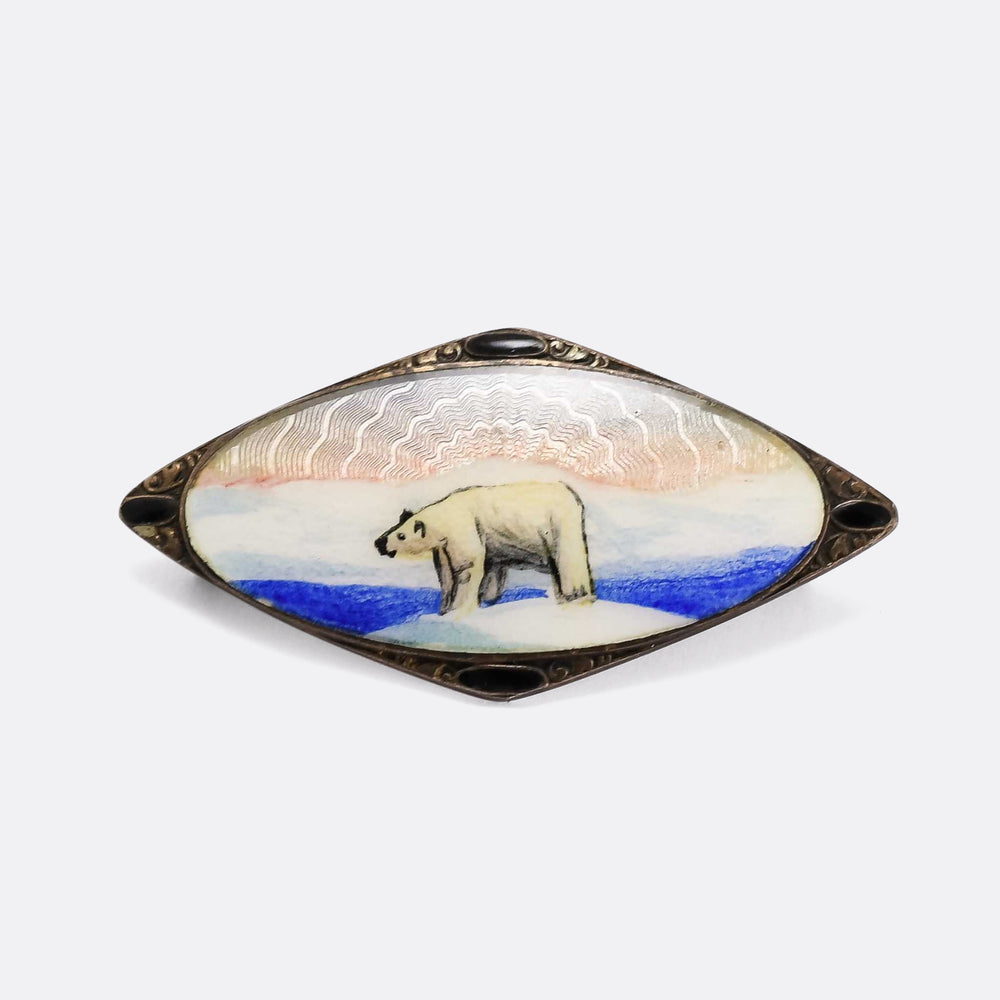 Art Deco Enamel Polar Bear Brooch