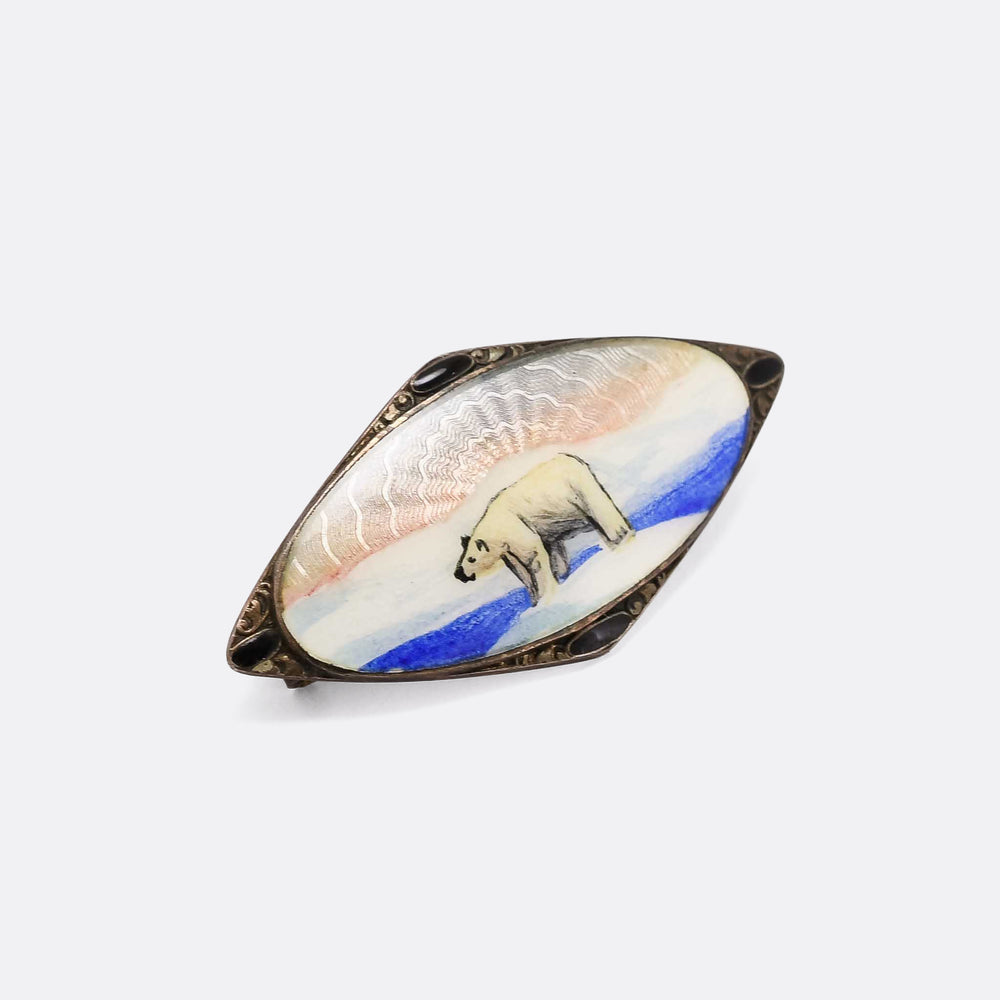 Art Deco Enamel Polar Bear Brooch